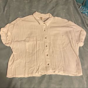 Forever 21 White short sleeve button down crop top